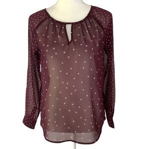 Old Navy Maroon Sheer Chiffon Tunic Top Blouse Women Size XS Long Sleeve